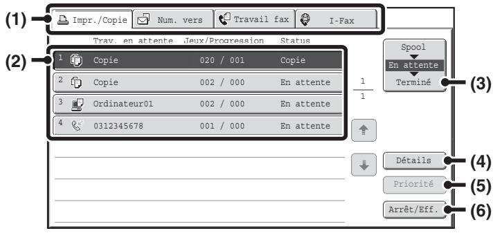 SHARP MX 2314 - Ecran des travaux en attente et ecran des travaux termines - 1