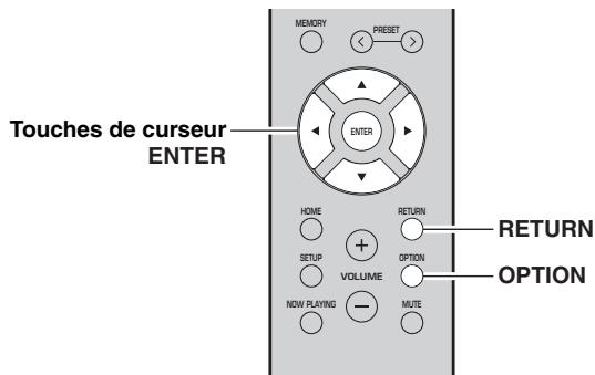 YAMAHA R-S202D - Configuration de réglages de lecture distincts pour différentes sources de lecture (menu OPTION) - 1