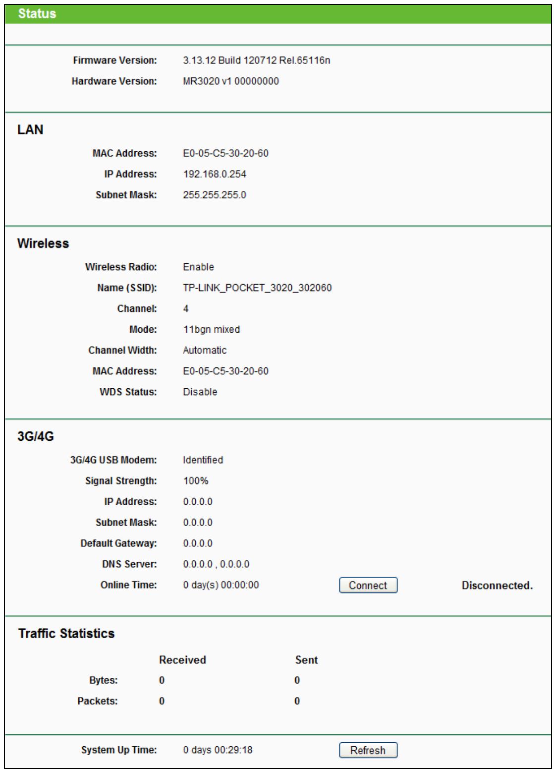 TP-LINK TL-MR3020  -  TL-MR3040 - Status - 1