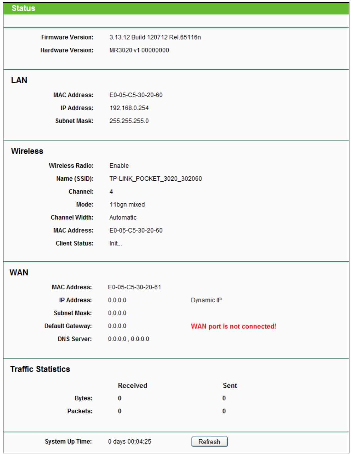 TP-LINK TL-MR3020  -  TL-MR3040 - Status - 1
