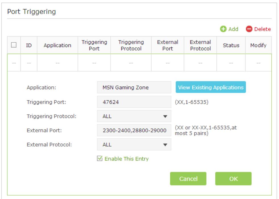TP-LINK TD-W8961N - Open Ports Dynamically by Port Triggering - 1