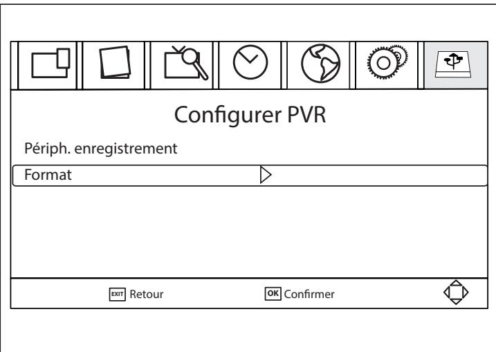 Configurer PVR Périph. enregistrement Format EXIT Retour OK Confirmer