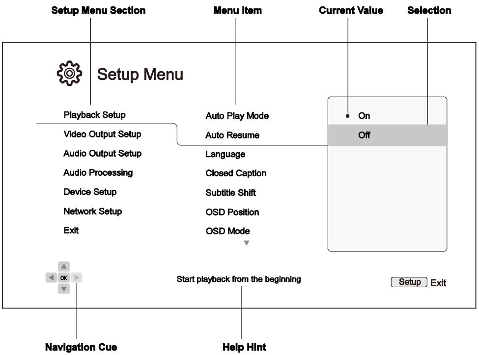 OPPO UDP205 - UDP205 MRZ - Setup Menu Section> Menu Item >Selection - 1