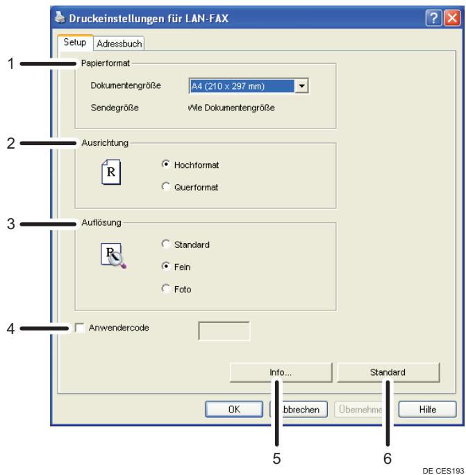 SHARP MX 2630 - Einstellungen, die Sie in den Eigenschaften des LAN-Fax-Treibers konfigurieren können - 1