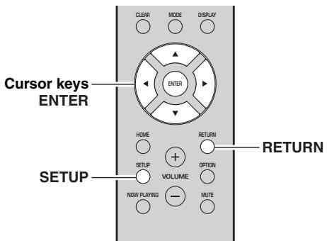 Clear MODE DISPLAY Enter Cursor keys ENTER HOME RETURN SETUP VOLUME OPTION NOW PLAYING MUTE RETURN