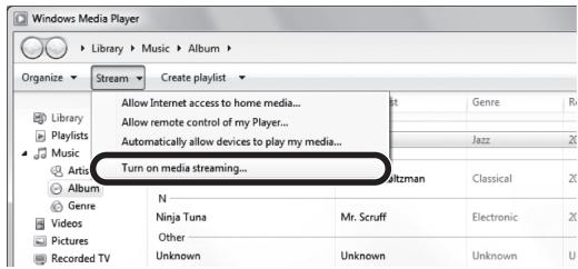 YAMAHA RS202D - Select "Stream", then "Turn on media streaming...". - 1