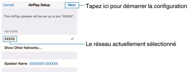 YAMAHA MUSICCAST RXV485  -  RX-V485 - Sélectionnez le réseau (point d'accès) avec lequel vous désirez partager les réglages de l'unité. - 1