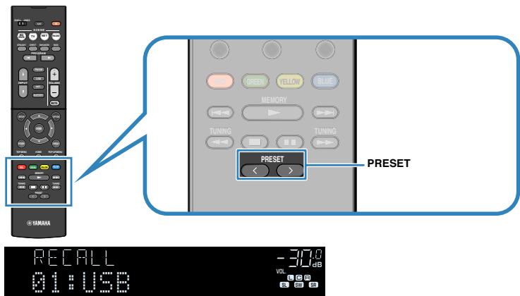 YAMAHA MUSICCAST RXV485  -  RX-V485 - Appuyez sur PRESET pour sélectionner le contenu souhaité. - 1