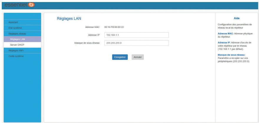 ESSENTIELB WIFI 1200 DUO - RéGLAGES LAN - 1