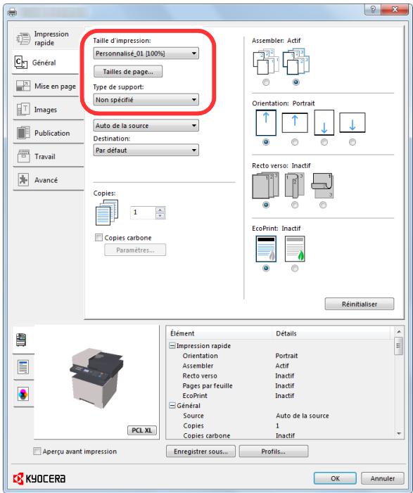 KYOCERA ECOSYS M5521CDN  -  ECOSYS M5521CDW -  ECOSYS M5526CD - Sélectionner le format de papier et le type de papier au format non standard. - 2