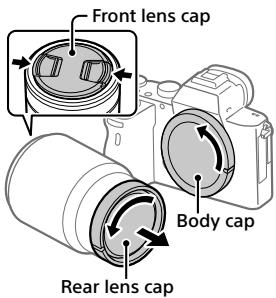 SONY ALPHA 6400 - Remove the body cap from the camera and the rear lens cap from the rear of the lens. - 1
