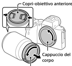 SONY ALPHA A7 III - Rimuovere il cappuccio del corpo dalla fotocamera e il copri-obiettivo posteriore dalla parte posteriore dell'obiettivo. - 1