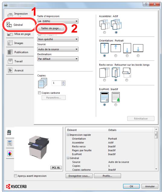 KYOCERA ECOSYS M2635DN  -  ECOSYS M2640IDW - Enregistrer le format de papier. - 1