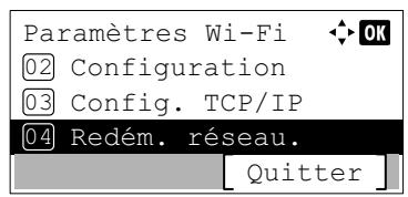 Paramètres Wi-Fi Configuration Config. TCP/IP Redém. réseau. Quitter