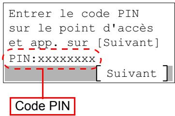 Entrer le code PIN sur le point d'accès et app. sur [Suivant] PIN:xxxxxxxx [Suivant] Code PIN