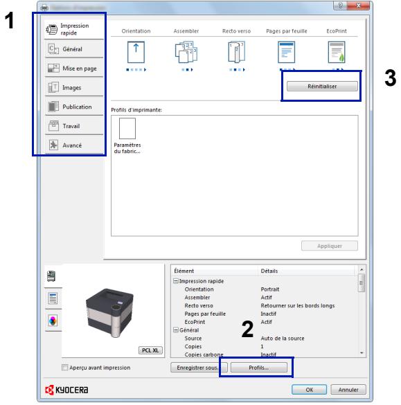 KYOCERA ECOSYS M6530CDN - ECOSYS M6630CIDN - Écran des paramètres d'impression du pilote d'imprimante - 1
