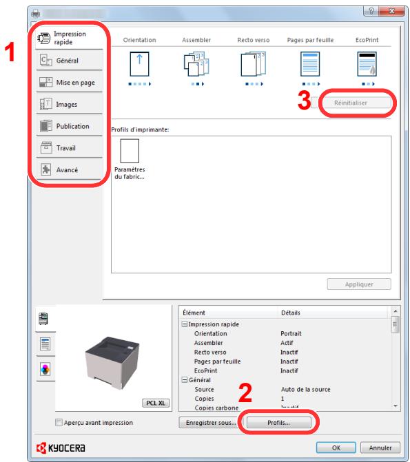 KYOCERA ECOSYS P6021CDN  -  ECOSYS P6130CDN -  ECOSYS P6235CDN - Écran des propriétés du pilote d'imprimante - 1
