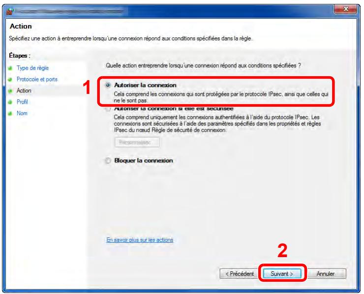 KYOCERA TASKALFA 6002I - Sélectionner [TCP] comme port auquel appliquer la rège. Sélectionner ensuite [Ports locaux spécifique] et saisir "445" puis cliquer sur [Suvient]. - 2