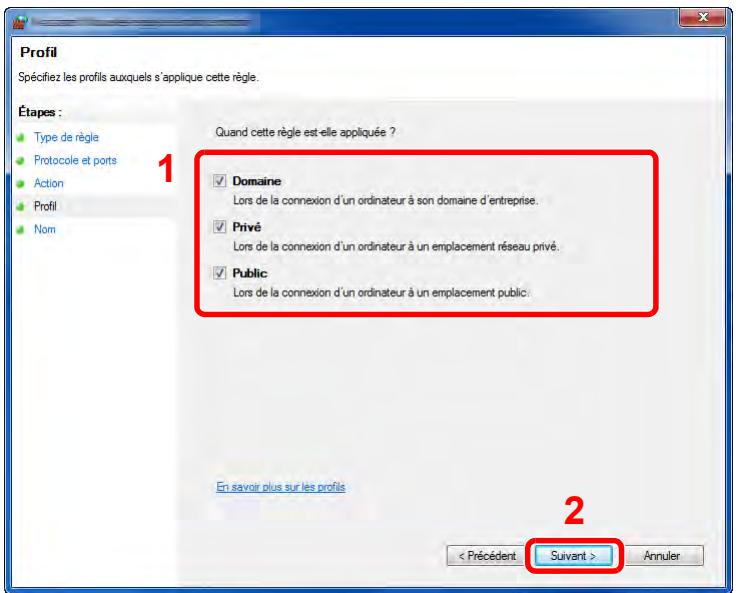 KYOCERA TASKALFA 6002I - Sélectionner [TCP] comme port auquel appliquer la rège. Sélectionner ensuite [Ports locaux spécifique] et saisir "445" puis cliquer sur [Suvient]. - 3