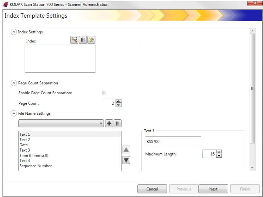KODAK SCANSTATION 730EX - Index Template Settings screen - 1