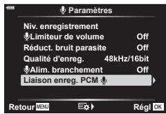 OLYMPUS PEN-F - Ajustez les réglages [Liaison enreg. PCM ♀] : - 1