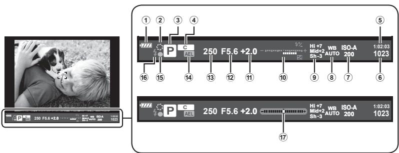 OLYMPUS OM-D E-M1X - ■ Affichage du viseur pendant la prise de vue à l'aide du viseur (Mode 1/Mode 2) - 1