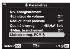 OLYMPUS OM-D E-M1X - Ajustez les réglages [Liaison enreg. PCM  ]: - 1