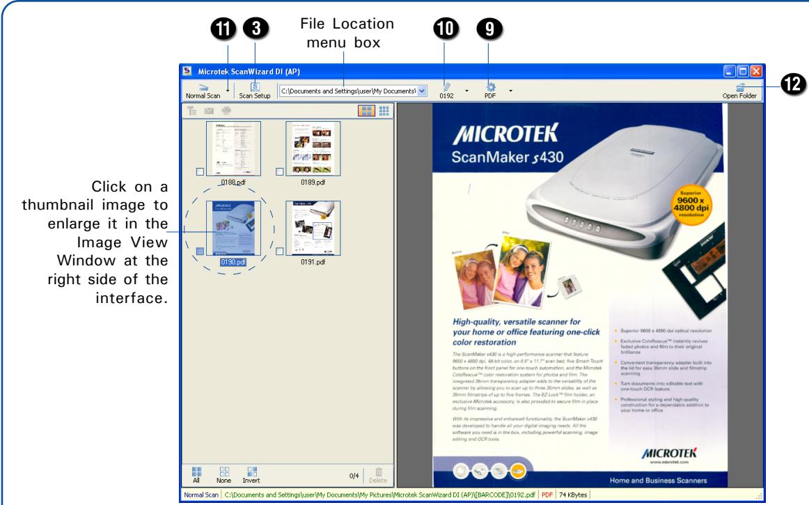 File Location menu box 11 3 10 9 Microtek ScanWizard D1 (AP) Normal Scan Scan Setup C:\Documents and Settings\user\My Documents\0192 PDF Open Folder 0188.pdf 0189.pdf 0150.pdf 0191.pdf MICROTEK ScanMaker s430 High-quality, versatile scanner for your home or office featuring one-click color restoration The ScanMaker x430 is a high-performance scanner that feature 9600 x 4800 dpi, 48-bit color, an 8.5" x 11.7" scan feet, five Smart Touch futures on the front panel for one-touch automation, and the Microtek ColorRescue™ color restoration system for photos and film. The integrated 36mm transparency adapter adds to the versatility of the scanner by allowing you to scan up to three 36mm slides, as well as 36mm filaments of up to five frames. The EZ-Lock™ film holder, an exclusive Microtek accessory, is also provided to secure film in place during film scanning. With its impressive and enhanced functionality, the ScanMaker x430 was developed to handle all your digital imaging needs. All the software you need is in the box, including powerful scanning, image editing and OCR tools. Superior 9600 x 4800 dpi optical resolution Exclusive ColorRescue™ instantly receives failed photos and film to their original brilliance Convenient transparency adapter built into the list for easy 36mm slide and filmslip scanning Turn documents into editable text with one-touch OCR features. Professional styling and high-quality construction for a dispensative addition to your home or office MICROTEK www.microtek.com Home and Business Scanners Click on a thumbnail image to enlarge it in the Image View Window at the right side of the interface. All None Invert 0/4 Delete Normal Scan C:\Documents and Settings\user\My Documents\My Pictures\Microtek ScanWizard D1 (AP)\[BARCODE]\0192.pdf PDF 74 KBytes