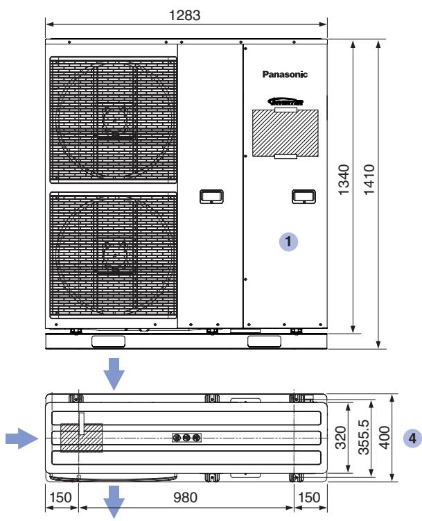 PANASONIC WH-MHF09G3E8 - Dimensional drawing for Monobloc unit with 9 to 16 kW nominal capacity - 1
