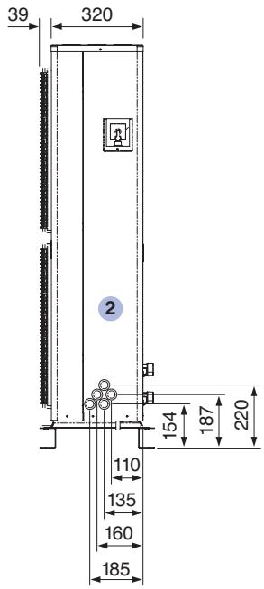 PANASONIC WH-MHF09G3E8 - Dimensional drawing for Monobloc unit with 9 to 16 kW nominal capacity - 2