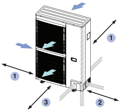PANASONIC WH-MHF09G3E8 - Assembly conditions and minimum distances around outdoor unit - 1