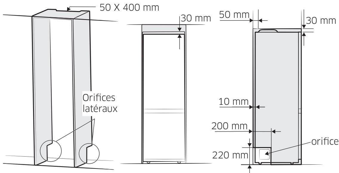 50 X 400 mm 30 mm 50 mm 30 mm Orifices latéraux 10 mm 200 mm 220 mm orifice