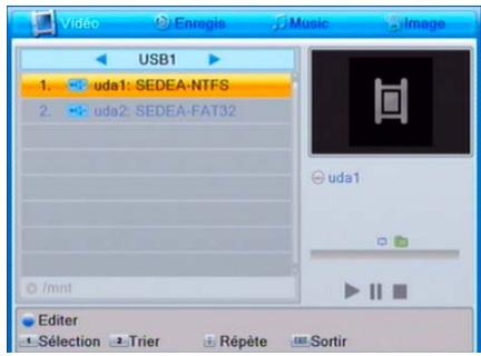 usb1 1. uda1: SEDEA-NTFS 2. uda2: SEDEA-FAT32 /mnt udai Editor Sélection Trier Répète Sortir