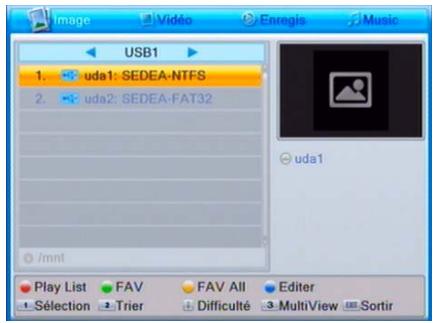 USB1 1. uda1: SEDEA-NTFS 2. uda2: SEDEA-FAT32 /mnt Play List FAV FAV All Editor Selection Trier Difficulté MultiView Sortir