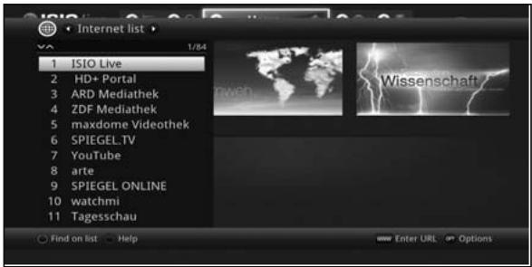 TECHNISAT TECHNICORDER ISIO SC  -  TECHNICORDER ISIO STC - Using the Internet list to call up websites - 1