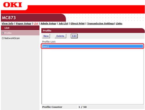 OKI C711DM - Supprimer un (profil) de destination à partir de la page Web - 5