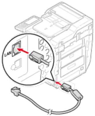 OKI C711DM - Insérez une extrémité du cable du réseau local dans le connecteur d'interface réseau. - 1