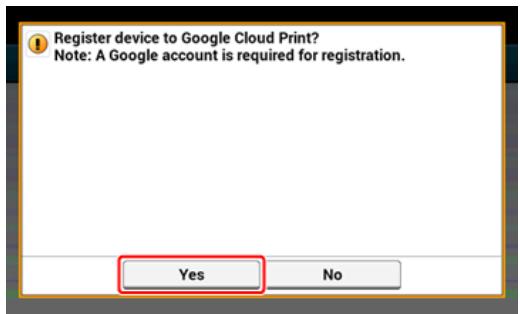 OKI C711DM - Lorsque le message [Inscrire le périphérique à Google Cloud Print ? Remarque : Un compte Google est requis pour l'inscription.] s'affiche, sélectionnez [Oui]. - 1