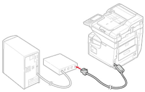 OKI C711DM - Insérez une extrémité du cable du réseau local dans le connecteur d'interface réseau. - 2