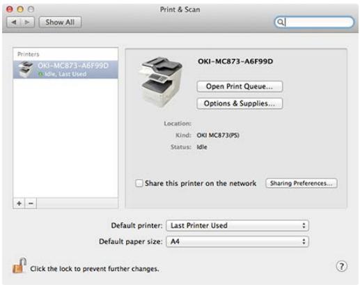 OKI C711DM - Assurez-vous que la machine est ajoutée à [Printers (Imprimantes)] et que [OKI MC873(PS)] est affché pour [Kind (Nature)]. - 1