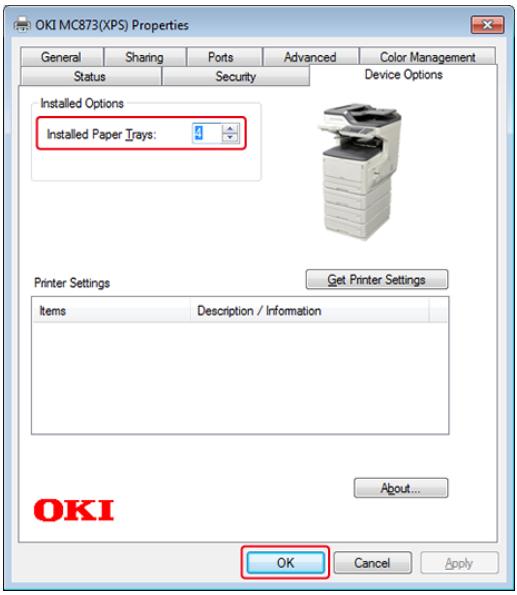 OKI C711DM - Configuration des bacs supplémentaires pour le pilote d'imprimante Windows XPS - 1