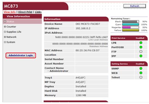 OKI C711DM - Cliquez sur [Administrator Login]. - 1