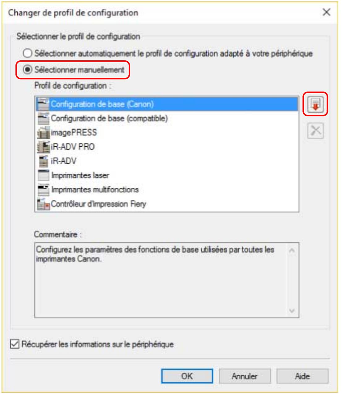 CANON MG3650S - Sélectionnez [Sélectionner manuellement] → cliquez sur [ ] (Importer le profil de configuration). - 1