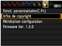 CANON EOS 90D - MENU réglage des informations sur le copyright - 1
