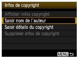 CANON EOS 90D - MENU réglage des informations sur le copyright - 2