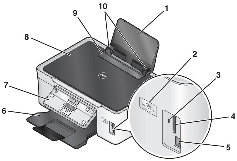 Diagram of an HP printer with numbered parts and a close-up view of the internal components.