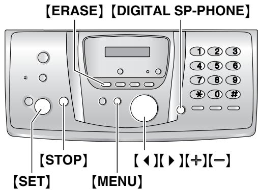 [ERASE] [DIGITAL SP-PHONE] [STOP] [◀][▶][+][=] [SET] [MENU]