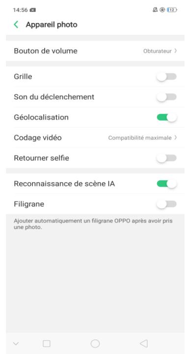 OPPO AX 7 - Paramètres de l'appareil photo - 1