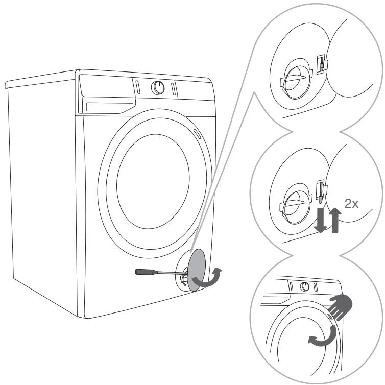 GORENJE WEI843 - Ouverture manuelle du HUBLOT en cas de PANNE d'électricité ou quand le programme est en PAUSE - 1