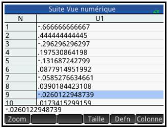 HP NW249AA GRAPHIQUE 39GII - Exploration du tableau des valeurs d'une suite - 2